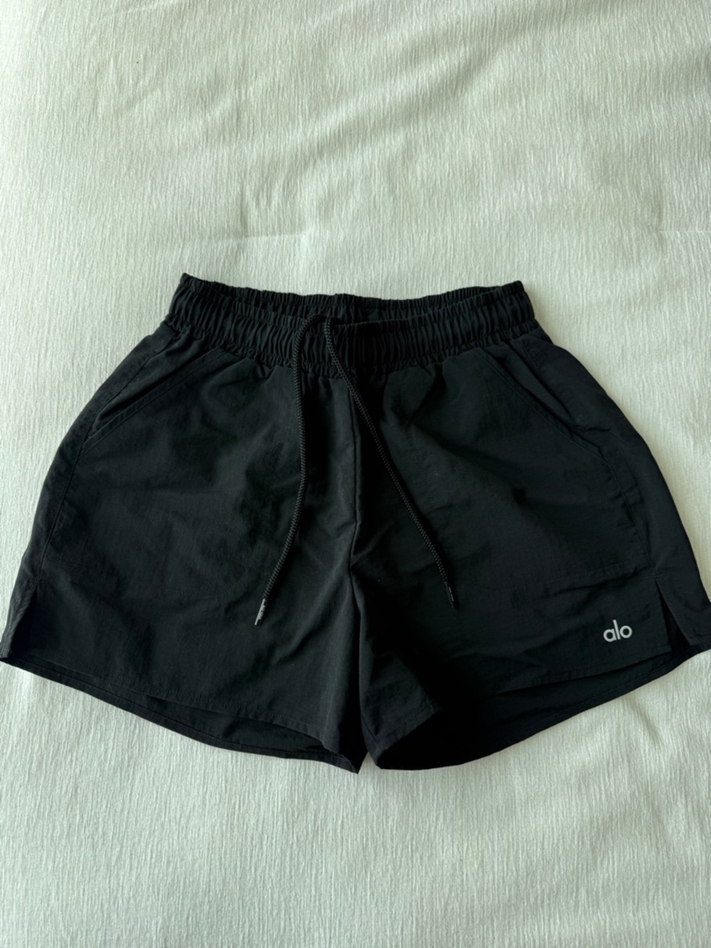 ALO Yoga Black Elastic Waist Drawstring Shorts